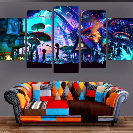 22925-NF Rick And Morty In Another World Cartoon - 5 Panel Canvas Art Wall Decor