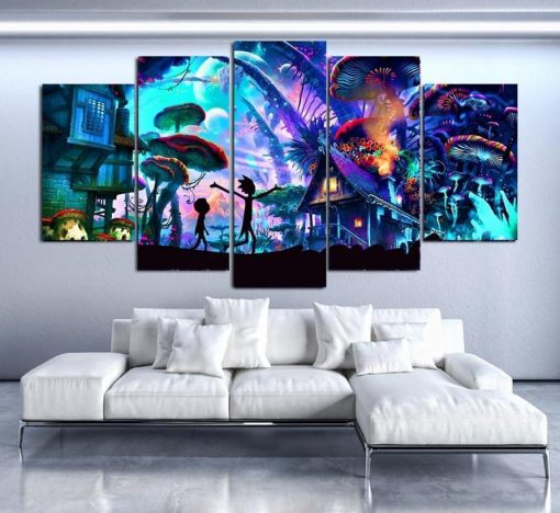 22925-NF Rick And Morty In Another World Cartoon - 5 Panel Canvas Art Wall Decor