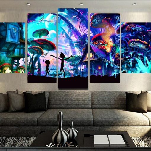 22925-NF Rick And Morty In Another World Cartoon - 5 Panel Canvas Art Wall Decor