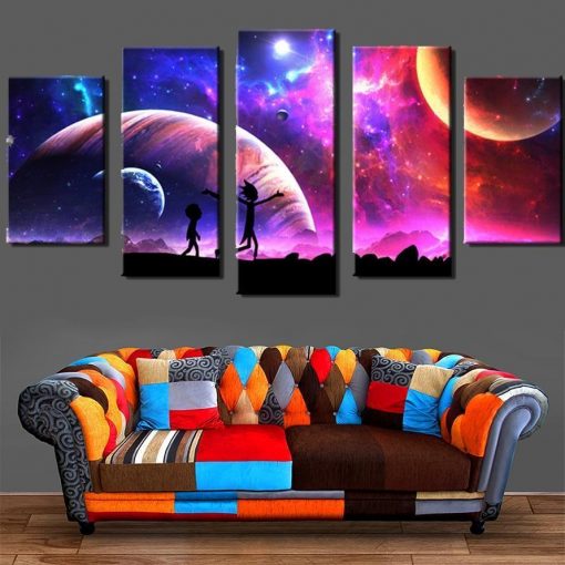 23332-NF Rick And Morty In The Universe Cartoon - 5 Panel Canvas Art Wall Decor