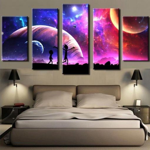 23332-NF Rick And Morty In The Universe Cartoon - 5 Panel Canvas Art Wall Decor