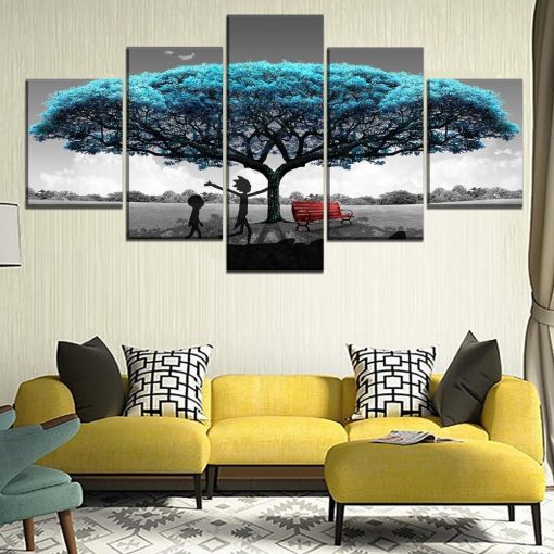 23331-NF Rick And Morty Under Blue Tree Sitcom - 5 Panel Canvas Art Wall Decor