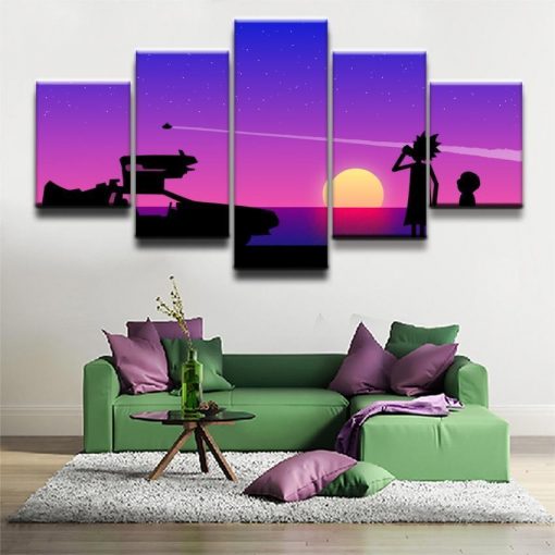 23330-NF Rick And Morty Watching The Sunset Sitcom - 5 Panel Canvas Art Wall Decor