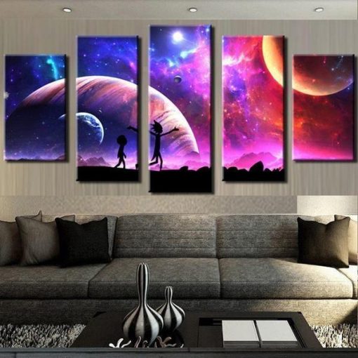 22359-NF Rick & Morty Inspired 3 Cartoon - 5 Panel Canvas Art Wall Decor