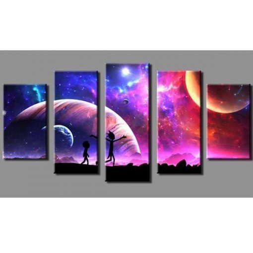 22359-NF Rick & Morty Inspired 3 Cartoon - 5 Panel Canvas Art Wall Decor