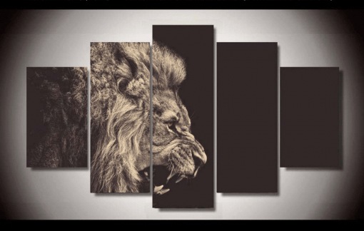 23329-NF Roaring Lion Animal - 5 Panel Canvas Art Wall Decor