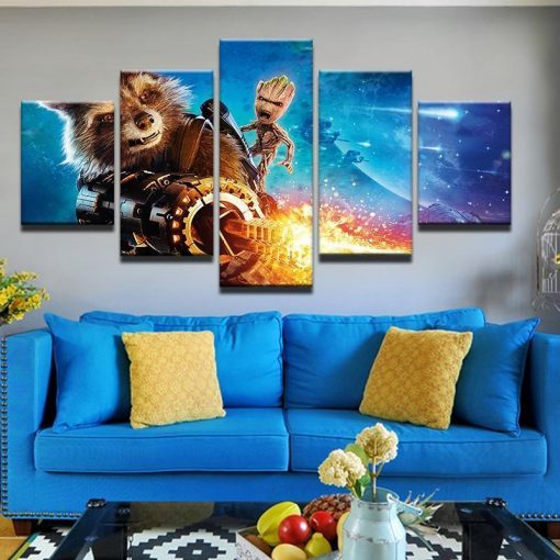 22702-NF Rocket Raccoon And Groot Movie - 5 Panel Canvas Art Wall Decor