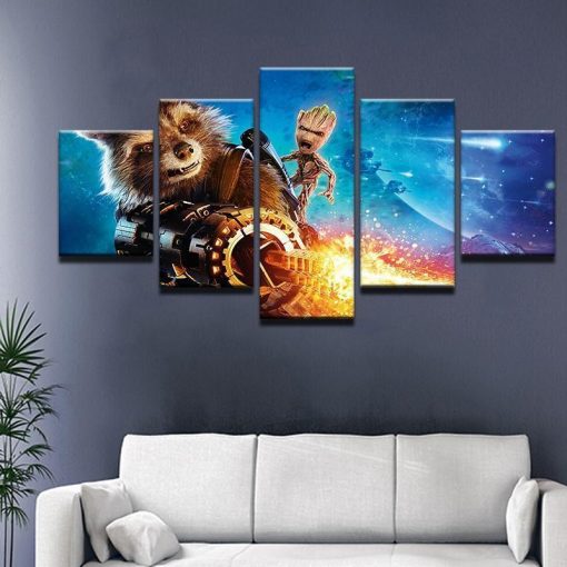 22702-NF Rocket Raccoon And Groot Movie - 5 Panel Canvas Art Wall Decor