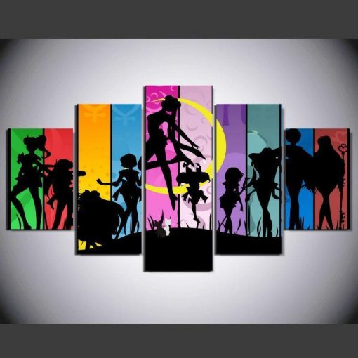 23327-NF Sailor Moon Colorful Characters Anime - 5 Panel Canvas Art Wall Decor
