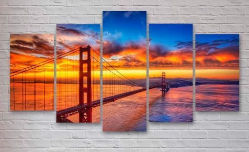 23323-NF San Francisco Golden Gate Bridge Nature - 5 Panel Canvas Art Wall Decor