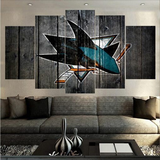 22313-NF San Jose Sharks Hockey Sport - 5 Panel Canvas Art Wall Decor