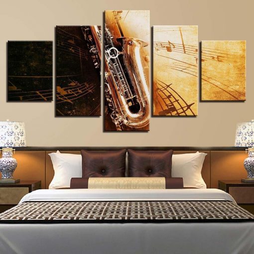 22698-NF Saxophone Notes Music - 5 Panel Canvas Art Wall Decor