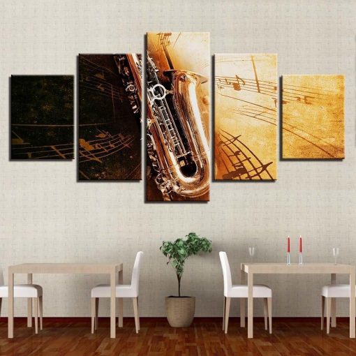 22698-NF Saxophone Notes Music - 5 Panel Canvas Art Wall Decor