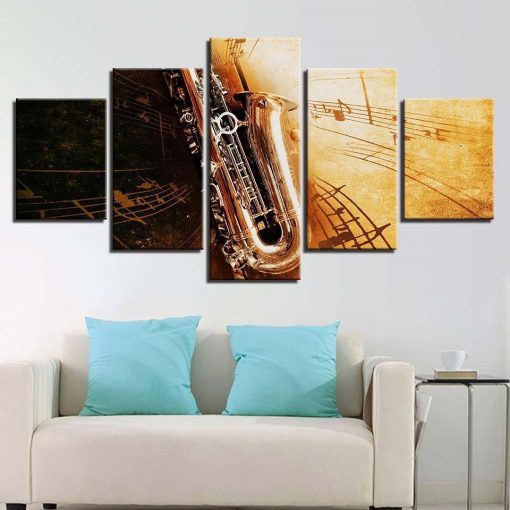 22698-NF Saxophone Notes Music - 5 Panel Canvas Art Wall Decor