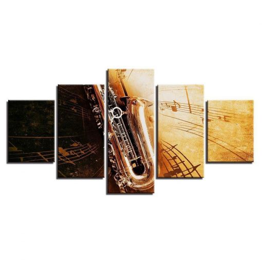 22698-NF Saxophone Notes Music - 5 Panel Canvas Art Wall Decor