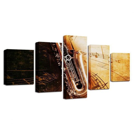 22698-NF Saxophone Notes Music - 5 Panel Canvas Art Wall Decor