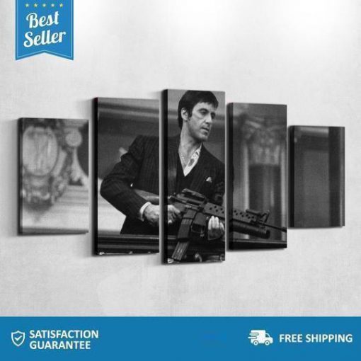 23321-NF Scarface Tony Black And White Celebrity - 5 Panel Canvas Art Wall Decor