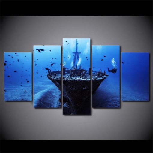 23312-NF Shipwreck Scuba Diving Sport - 5 Panel Canvas Art Wall Decor