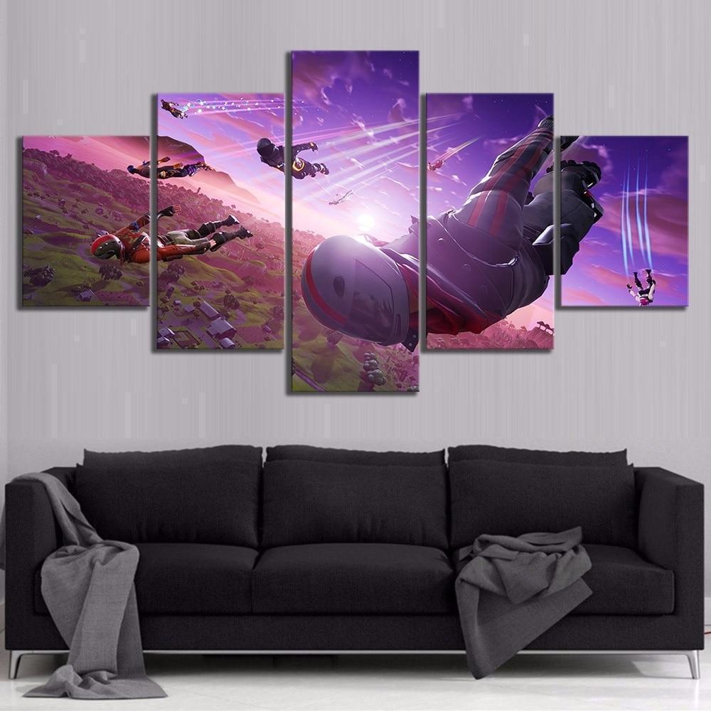 Skydive Burnout Fortnite Gaming – 5 Panel Canvas Art Wall Decor ...