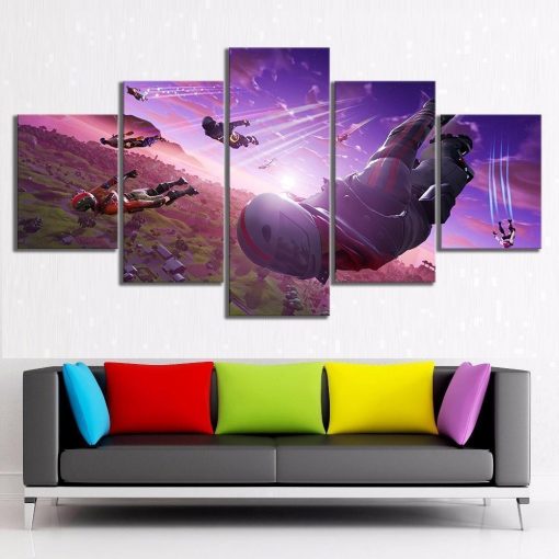 22570-NF Skydive Burnout Fortnite Gaming - 5 Panel Canvas Art Wall Decor