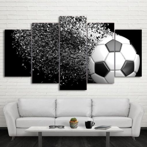 23318-NF Soccer Ball Exploding Sport - 5 Panel Canvas Art Wall Decor