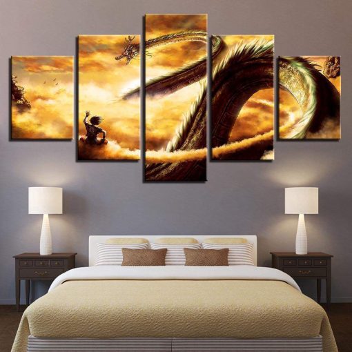 22696-NF Songoku And Shen Long Tam Dragon Ball Z Anime - 5 Panel Canvas Art Wall Decor