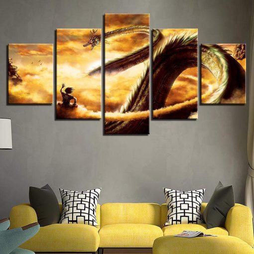 22696-NF Songoku And Shen Long Tam Dragon Ball Z Anime - 5 Panel Canvas Art Wall Decor