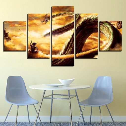 22696-NF Songoku And Shen Long Tam Dragon Ball Z Anime - 5 Panel Canvas Art Wall Decor