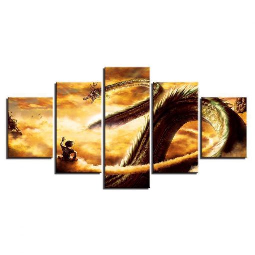 22696-NF Songoku And Shen Long Tam Dragon Ball Z Anime - 5 Panel Canvas Art Wall Decor