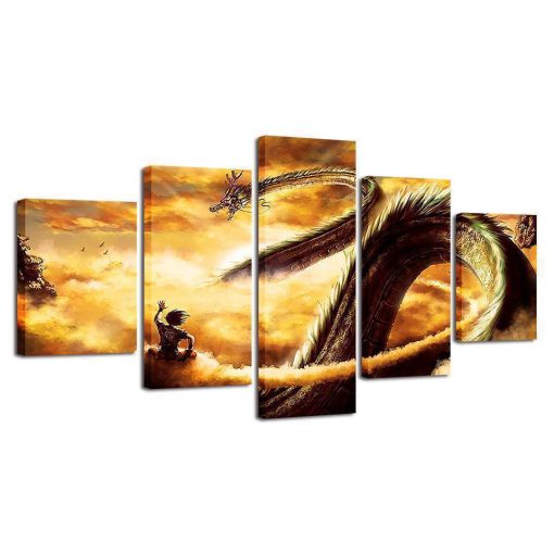 22696-NF Songoku And Shen Long Tam Dragon Ball Z Anime - 5 Panel Canvas Art Wall Decor