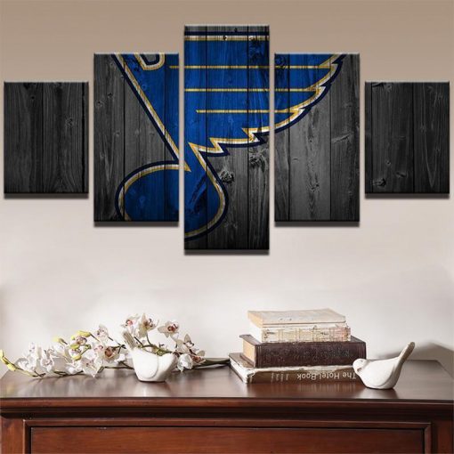 22371-NF St. Louis Blues Logo On Wood Ice Hockey - 5 Panel Canvas Art Wall Decor