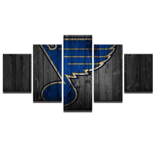 22371-NF St. Louis Blues Logo On Wood Ice Hockey - 5 Panel Canvas Art Wall Decor