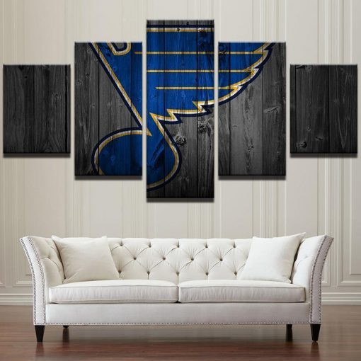 22371-NF St. Louis Blues Logo On Wood Ice Hockey - 5 Panel Canvas Art Wall Decor