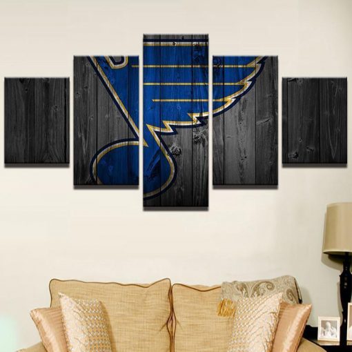 22371-NF St. Louis Blues Logo On Wood Ice Hockey - 5 Panel Canvas Art Wall Decor