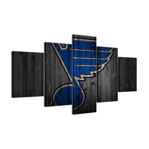 22371-NF St. Louis Blues Logo On Wood Ice Hockey - 5 Panel Canvas Art Wall Decor