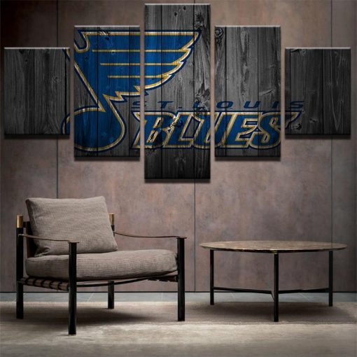 22335-NF St Louis Blues Logo On Wood Ice Hockey - 5 Panel Canvas Art Wall Decor