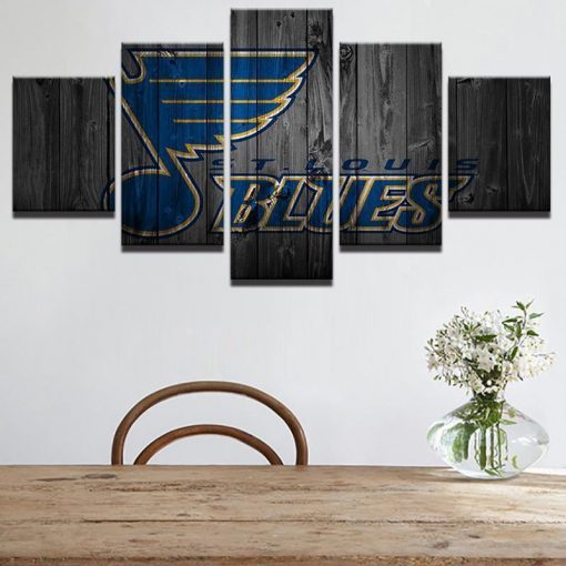 22335-NF St Louis Blues Logo On Wood Ice Hockey - 5 Panel Canvas Art Wall Decor