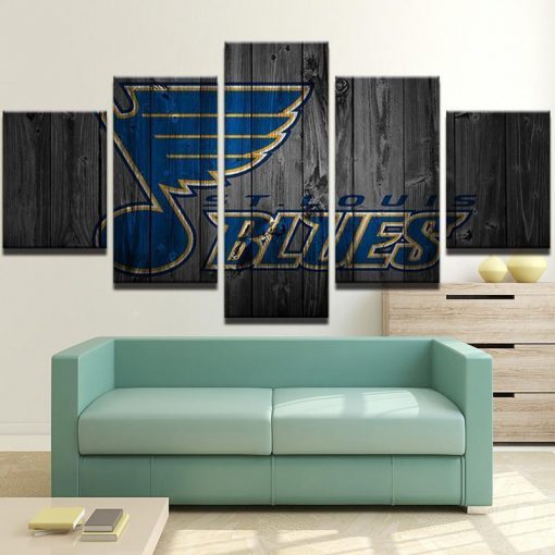 22335-NF St Louis Blues Logo On Wood Ice Hockey - 5 Panel Canvas Art Wall Decor