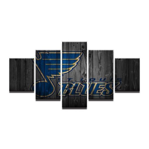 22335-NF St Louis Blues Logo On Wood Ice Hockey - 5 Panel Canvas Art Wall Decor