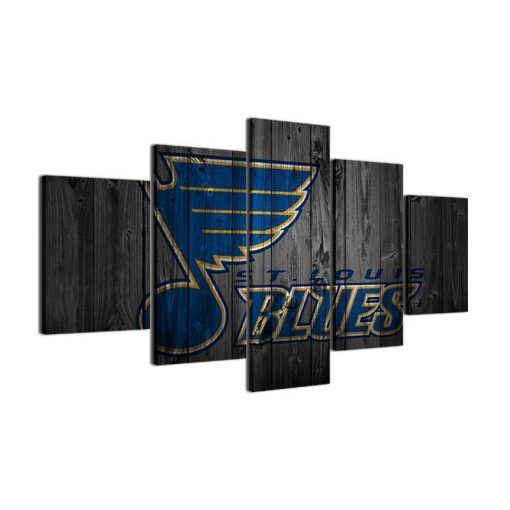 22335-NF St Louis Blues Logo On Wood Ice Hockey - 5 Panel Canvas Art Wall Decor