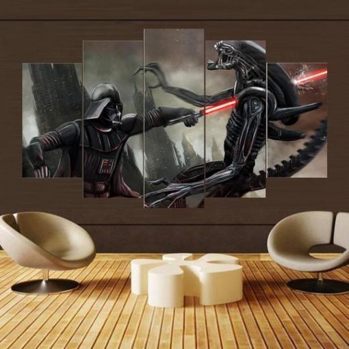 23203-NF Star Wars Darth Vader Vs Alien Xenomorph Movie - 5 Panel Canvas Art Wall Decor