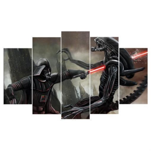 23203-NF Star Wars Darth Vader Vs Alien Xenomorph Movie - 5 Panel Canvas Art Wall Decor