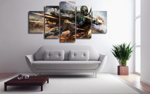 23297-NF Star Wars Warrior Boba Fett Movie - 5 Panel Canvas Art Wall Decor