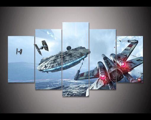 22906-NF Star Wars X-wing Millennium Falcon Tie Fighter Movie - 5 Panel Canvas Art Wall Decor