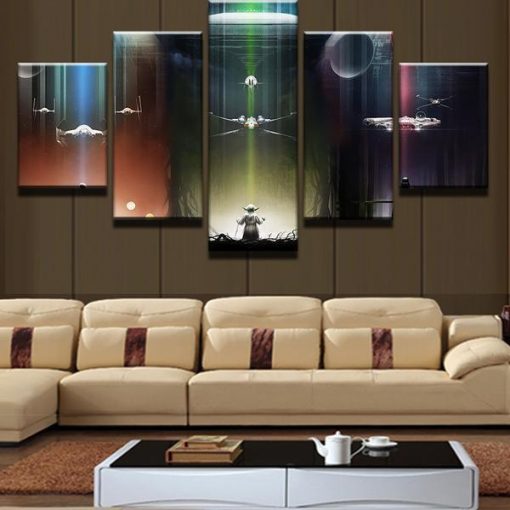 22487-NF Star Wars Yoda Darth Vader Death Star Millennium Movie - 5 Panel Canvas Art Wall Decor