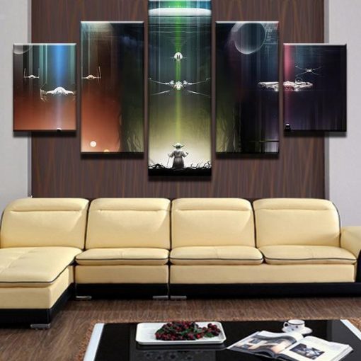 22487-NF Star Wars Yoda Darth Vader Death Star Millennium Movie - 5 Panel Canvas Art Wall Decor