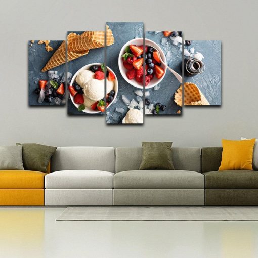 23287-NF Strawberry Ice Cream Kitchen - 5 Panel Canvas Art Wall Decor