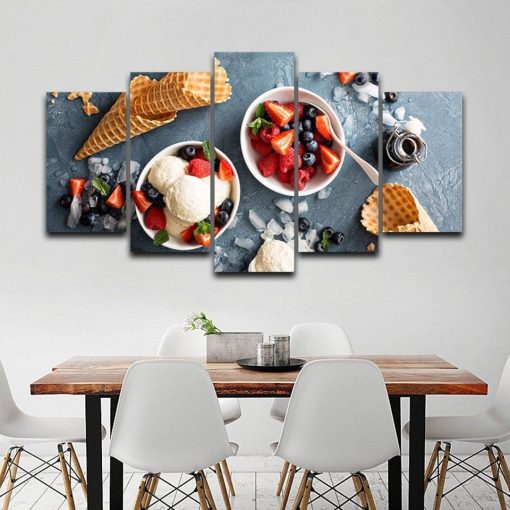 23287-NF Strawberry Ice Cream Kitchen - 5 Panel Canvas Art Wall Decor