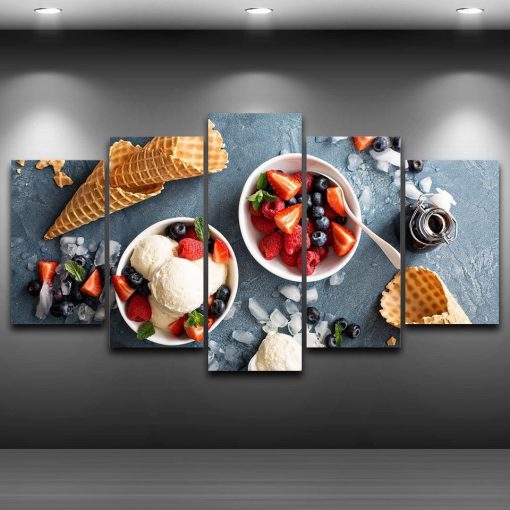 23287-NF Strawberry Ice Cream Kitchen - 5 Panel Canvas Art Wall Decor