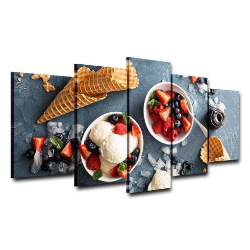 23287-NF Strawberry Ice Cream Kitchen - 5 Panel Canvas Art Wall Decor